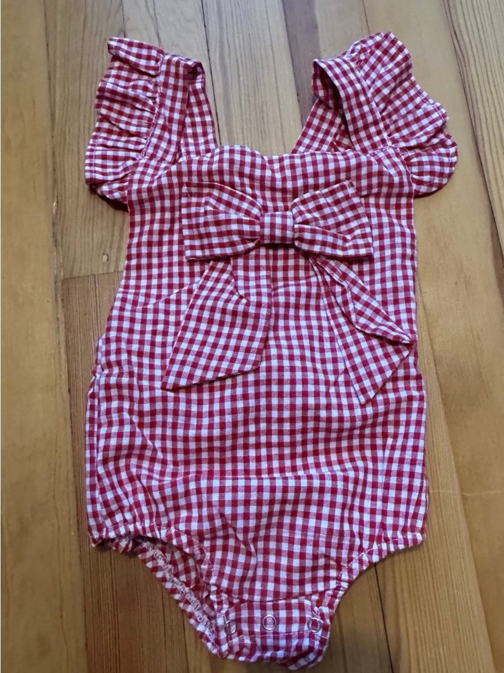 Red Gingham Bow Baby One-Piece 18 months